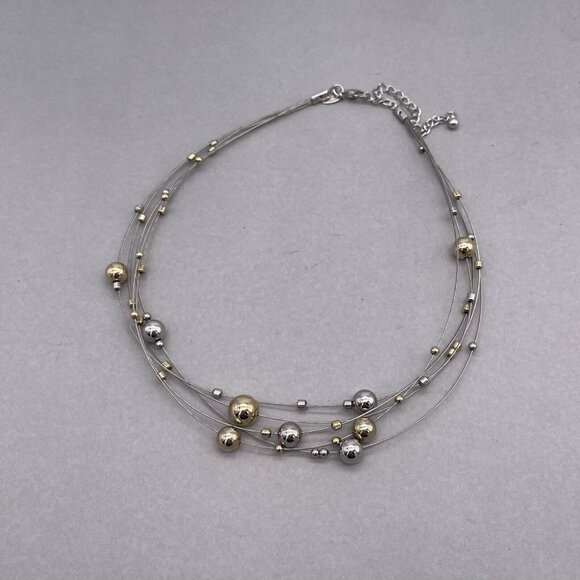 Lia Sophia Kinetic Retired Necklace Two Tone Gold Silver Beads 16 to 19 Inch - Picture 2 of 5